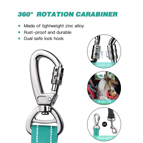 AUBELL Anschnallgurt Hund Auto,Einstellbar Haustier Auto sicherheitsgurt für Hunde, Bungee Hunde Anschnallgurt Geschirr Tether mit Clip Haken-Verschluss & Schnalle, Swivel Karabiner,Türkise