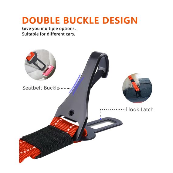 AUBELL Anschnallgurt Hund Auto,Einstellbar Haustier Auto sicherheitsgurt für Hunde, Bungee Hunde Anschnallgurt Geschirr Tether mit Clip Haken-Verschluss & Schnalle, Swivel Karabiner, Orange