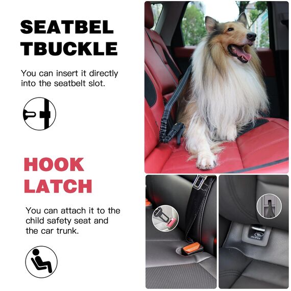 AUBELL Hunde-Sicherheitsgurt für Auto, 2er-Pack, 3-in-1, verstellbar, reflektierend, strapazierfähig, mit Clip, Hakenverschluss und Schnalle, Drehgelenk-Karabiner aus Zinklegierung, Schwarz + Schwarz