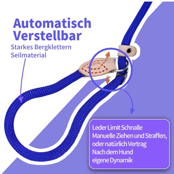 Retrieverleine mit Zugstopp, 180 cm Hundeleine mit Halsband, Witterungsbeständig Leine Hund Einstellbar Trainingsleine für Kleine bis Große Hunde, Blau