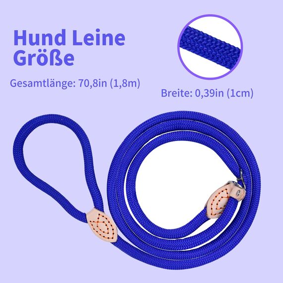 Retrieverleine mit Zugstopp, 180 cm Hundeleine mit Halsband, Witterungsbeständig Leine Hund Einstellbar Trainingsleine für Kleine bis Große Hunde, Blau