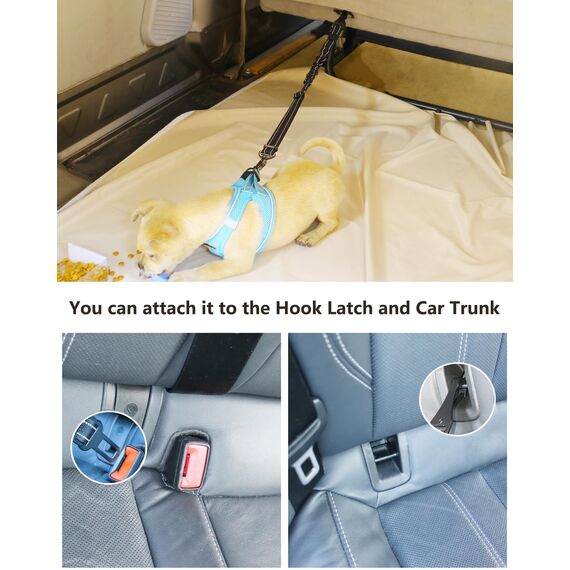 AUBELL Hunde-Sicherheitsgurt für Auto, 2er-Pack, 3-in-1, verstellbar, reflektierend, strapazierfähig, mit Clip, Hakenverschluss und Schnalle, Drehgelenk-Karabiner aus Zinklegierung, Schwarz + Schwarz