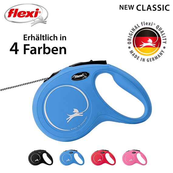 flexi® Classic M | 8m Seil Roll-Leine für Hunde bis 20 kg | Blau | ausziehbare Hundeleine | Gewicht 354.9 gr | Maße 12.2 x 19.5 cm