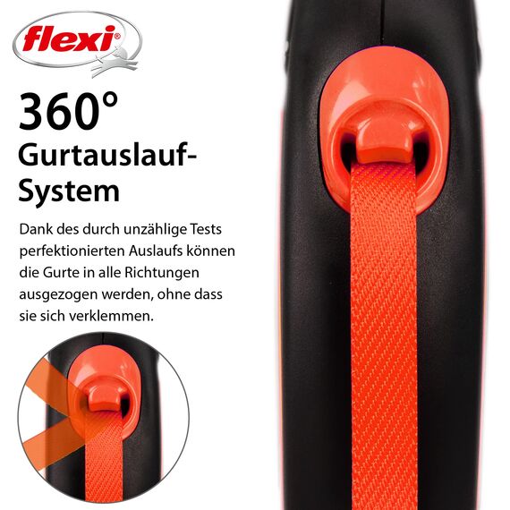 flexi® Neon S Gurt 5 m schwarz/neon-orange, Roll-Leine für Hunde bis 15 kg