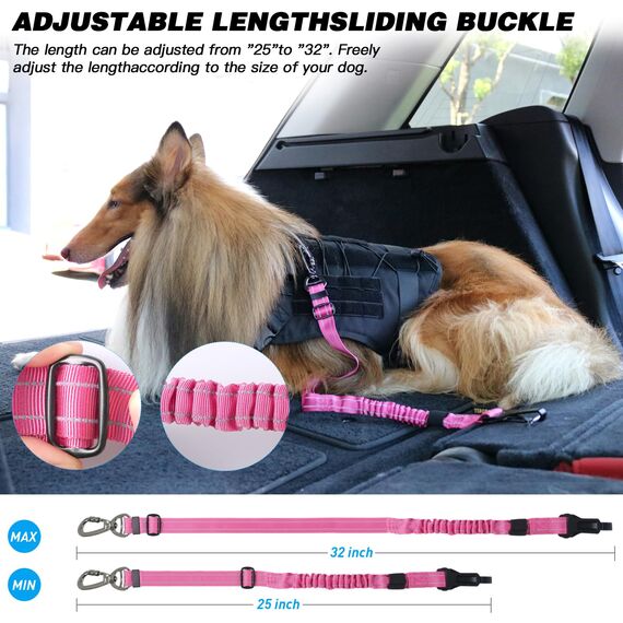 AUBELL Anschnallgurt Hund Auto,Einstellbar Haustier Auto sicherheitsgurt für Hunde, Bungee Hunde Anschnallgurt Geschirr Tether mit Clip Haken-Verschluss & Schnalle, Swivel Karabiner,Rosa