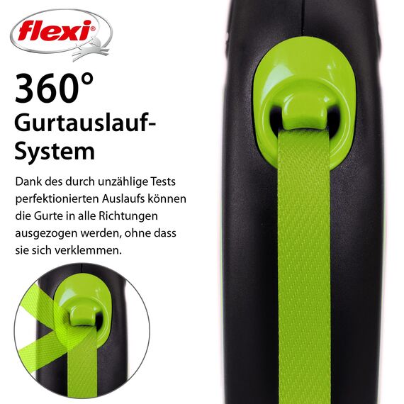 flexi® Neon S Gurt 5 m schwarz/neon-grün, Roll-Leine für Hunde bis 15 kg