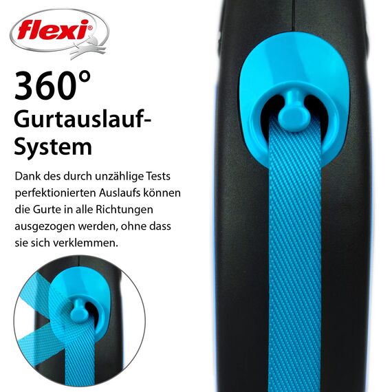 flexi® Neon M Gurt 5 m schwarz/neon-blau, Roll-Leine für Hunde bis 25 kg