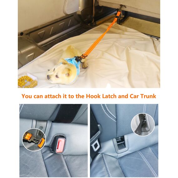 AUBELL Anschnallgurt Hund Auto,Einstellbar Haustier Auto sicherheitsgurt für Hunde, Bungee Hunde Anschnallgurt Geschirr Tether mit Clip Haken-Verschluss & Schnalle, Swivel Karabiner, Orange