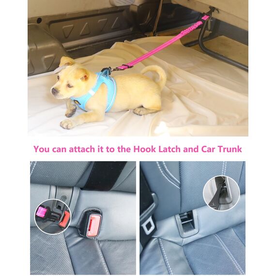 AUBELL Anschnallgurt Hund Auto,Einstellbar Haustier Auto sicherheitsgurt für Hunde, Bungee Hunde Anschnallgurt Geschirr Tether mit Clip Haken-Verschluss & Schnalle, Swivel Karabiner,Rosa
