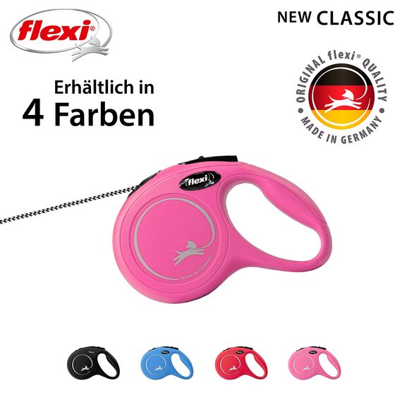 flexi® Classic XS | 3m Seil Roll-Leine für kleine Hunde bis 8 kg | Miniformat mit 3-Finger Griff | Pink | ausziehbare Hundeleine | Gewicht 100.7 gr | Maße 8.2 x 13 cm