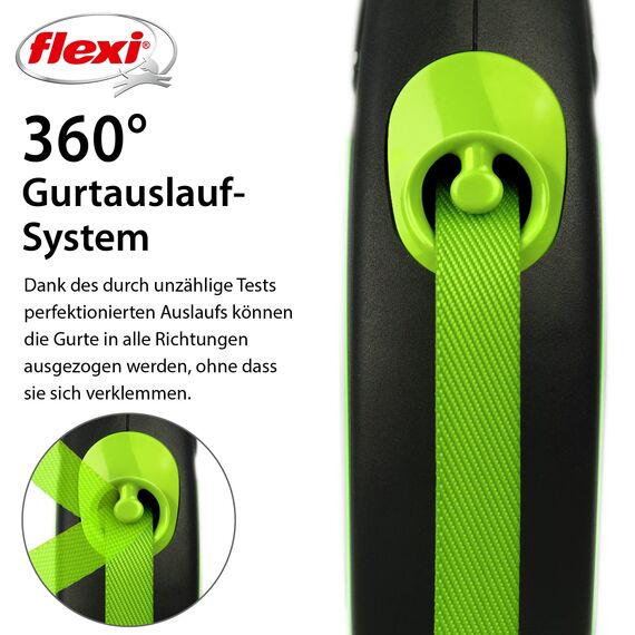 flexi® Neon M Gurt 5 m schwarz/neon-grün, Roll-Leine für Hunde bis 25 kg