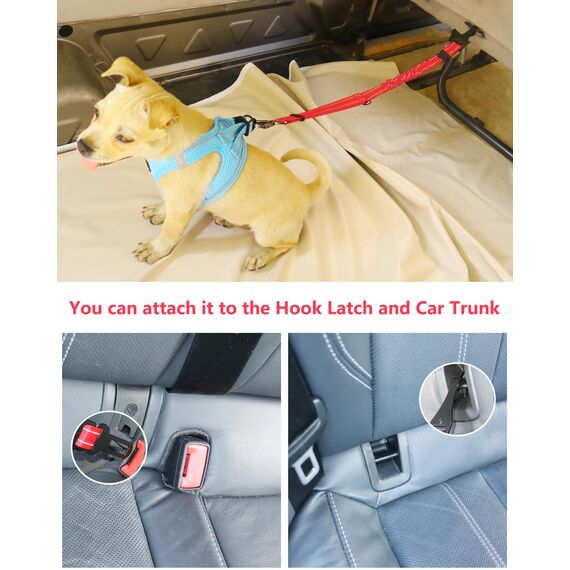 AUBELL Anschnallgurt Hund Auto,Einstellbar Haustier Auto sicherheitsgurt für Hunde, Bungee Hunde Anschnallgurt Geschirr Tether mit Clip Haken-Verschluss & Schnalle, Swivel Karabiner, Rot