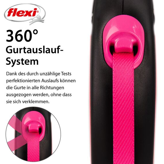 flexi® Neon S Gurt 5 m schwarz/neon-pink, Roll-Leine für Hunde bis 15 kg