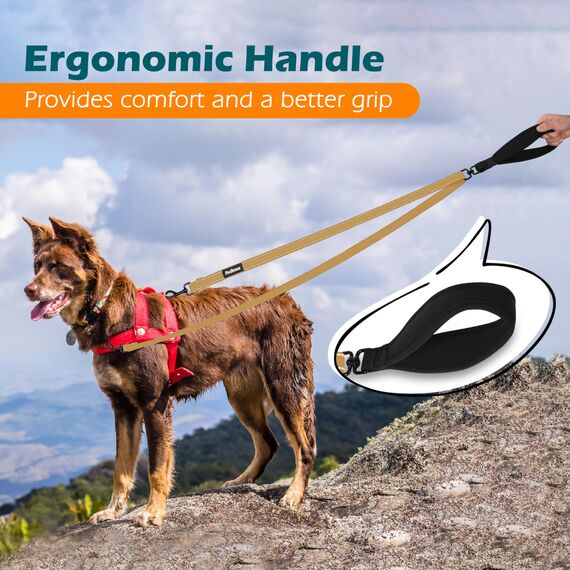 PetBonus No Pull Anti-Zieh Hundeleine, Keine Verwicklung Doppelleine für Anti-Zug Geschirr, Reflektierend Hundeleine zum Trainieren und Gassi gehen für große mittlere Hunde (Khaki)