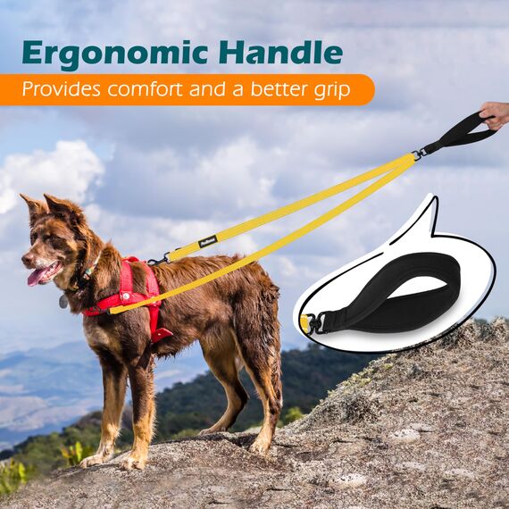 PetBonus No Pull Anti-Zieh Hundeleine, Keine Verwicklung Doppelleine für Anti-Zug Geschirr, Reflektierend Hundeleine zum Trainieren und Gassi gehen für große mittlere Hunde (Gelb)