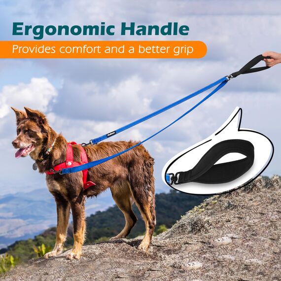 PetBonus No Pull Anti-Zieh Hundeleine, Keine Verwicklung Doppelleine für Anti-Zug Geschirr, Reflektierend Hundeleine zum Trainieren und Gassi gehen für große mittlere Hunde (Blau)