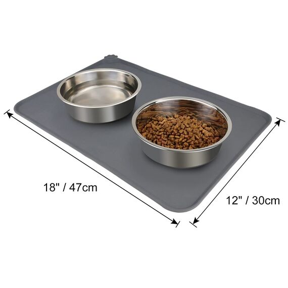 Joytale Silikon-Futtermatte für Hunde, rutschfeste wasserdichte Futtermatte mit erhöhtem Rand für Hunde und Katzen,53 x 37cm,Grau