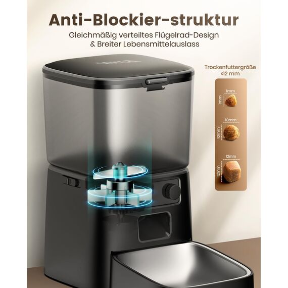 oneisall 3.5L Futterautomat Katze, WiFi Intelligenter Katzenfutter Automat, APP-Steuerung, 1-12 Mahlzeiten pro Tag, Futterspender für Katzen/Hunde, mit Edelstahlnapf (Schwarz)