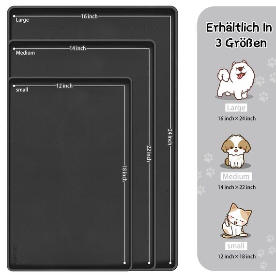 MateeyLife Napfunterlage Hund Groß, Futtermatte Katzen, Silikonmatte Hundenapf Kleine Hunde, Silikon Hundenapf Unterlage, rutschfeste Unterlage Katzennapf, Katzen Futternapf Matte, 60 x 40 cm