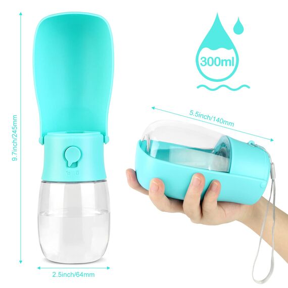 JOPHEK 300ml Tragbare Haustier Trinkflasche, 180°Faltbare Hund Katze Haustiere Auslaufsicher Wasserflasche, Hunde Katzen Flasche mit Aktivkohlefilter für Täglich Spazieren Gehen Reisen Campen