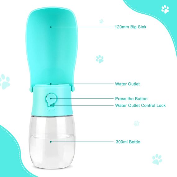 JOPHEK 300ml Tragbare Haustier Trinkflasche, 180°Faltbare Hund Katze Haustiere Auslaufsicher Wasserflasche, Hunde Katzen Flasche mit Aktivkohlefilter für Täglich Spazieren Gehen Reisen Campen