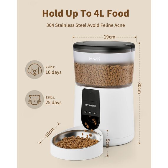 PUPPY KITTY Futterautomat Katze & Hund, 2,4 G WiFi intelligenter Katzenfutter Automat mit Edelstahlnapf für Trockenfutter, App-Steuerung, Sprachaufzeichnung, 1-10 Mahlzeiten pro Tag