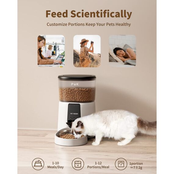 PUPPY KITTY Futterautomat Katze & Hund, 2,4 G WiFi intelligenter Katzenfutter Automat mit Edelstahlnapf für Trockenfutter, App-Steuerung, Sprachaufzeichnung, 1-10 Mahlzeiten pro Tag