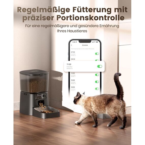 oneisall 3.5L Futterautomat Katze, WiFi Intelligenter Katzenfutter Automat, APP-Steuerung, 1-12 Mahlzeiten pro Tag, Futterspender für Katzen/Hunde, mit Edelstahlnapf (Schwarz)