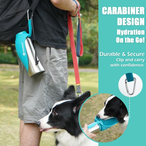 LumoLeaf Hundetrinkflasche für unterwegs, 800ml Edelstahl Trinkflasche Hund, Tragbare Haustier Wasserflasche, Hunde Wasserspender Reise Zubehör für Wandern und Campen (Blau)