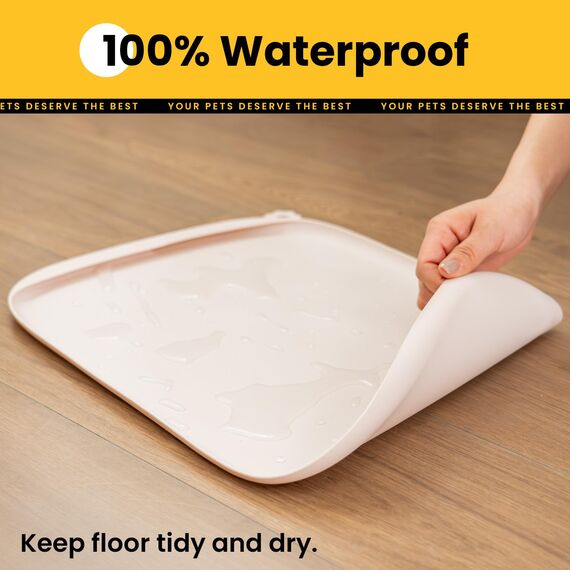 Conlun HundenapfMatte mit Seitentasche & Aufhängeöse – Weiche Erhöhte Kanten, Leicht zu Reinigen, wasserdichte rutschfeste Silikon-Fressmatte für Katzen und Hunde (60x40 cm Natur-Tan)
