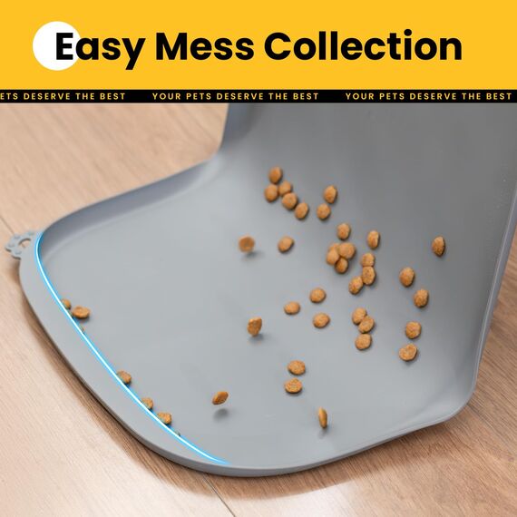 Conlun HundenapfMatte mit Seitentasche & Aufhängeöse – Weiche Erhöhte Kanten, Leicht zu Reinigen, wasserdichte rutschfeste Silikon-Fressmatte für Katzen und Hunde (46x30 cm Grau)