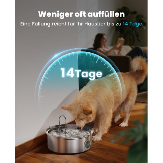 oneisall 7L Trinkbrunnen für Hunde, Edelstahl Hundebrunnen mit großem Sichtfenster, Wasserspender mit LED-Licht, Ultraleiser Pumpe mit Überlastschutz, 5-Schicht Filtration