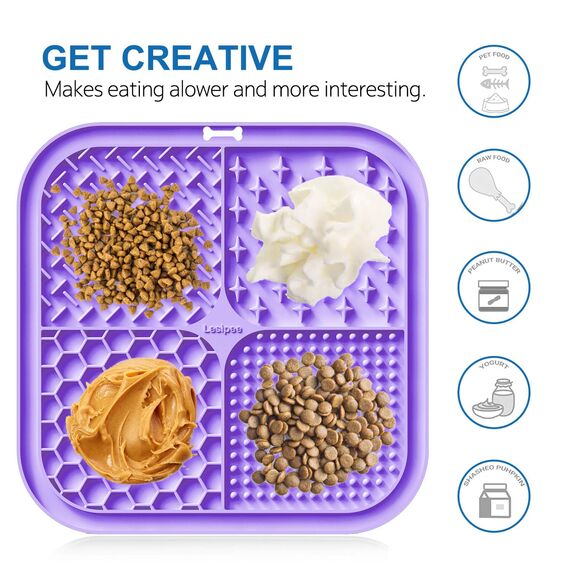 Lesipee Leckmatte für Hunde/Katzen, Langsamfütterer, Angstlöser, Hundespielzeug-Futtermatte, für Butter, Joghurt, Erdnussbutter, Baden, Fellpflege, Training, Beruhigungsmatte, 2er-Pack (Cyan & Lila)