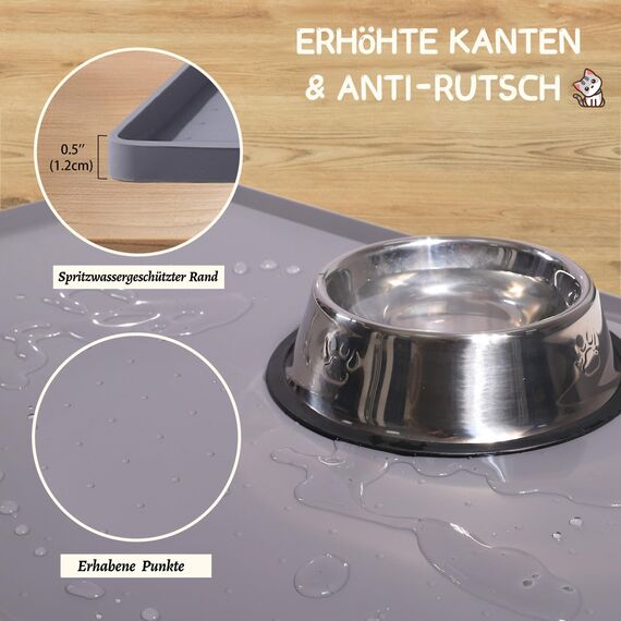 MateeyLife Napfunterlage Katzen, Napfunterlage Hund Groß, Hundenapf Kleine Hunde, Silikon Unterlage Hundenapf Grosse Hunde, rutschfeste Unterlage Katzennapf, Katzen Futternapf Matte, 45 x 30 cm