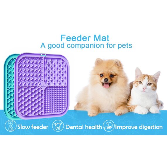 Lesipee Leckmatte für Hunde/Katzen, Langsamfütterer, Angstlöser, Hundespielzeug-Futtermatte, für Butter, Joghurt, Erdnussbutter, Baden, Fellpflege, Training, Beruhigungsmatte, 2er-Pack (Cyan & Lila)