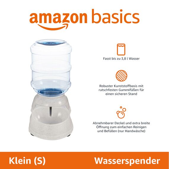Amazon Basics Futter- und Wasserspender für Haustiere, Tränke, 3.8 liters, Größe S, Transparent, Hunde und Katzen, 1 Einheit