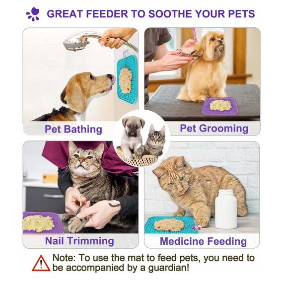 Lesipee Leckmatte für Hunde/Katzen, Langsamfütterer, Angstlöser, Hundespielzeug-Futtermatte, für Butter, Joghurt, Erdnussbutter, Baden, Fellpflege, Training, Beruhigungsmatte, 2er-Pack (Cyan & Lila)