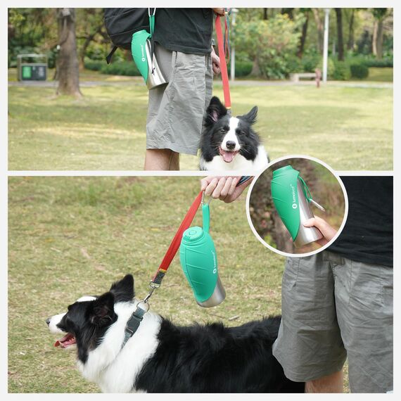 LumoLeaf Hundetrinkflasche für unterwegs, 800ml Edelstahl Trinkflasche Hund, Tragbare Haustier Wasserflasche, Hunde Wasserspender Reise Zubehör für Wandern und Campen (Grün)