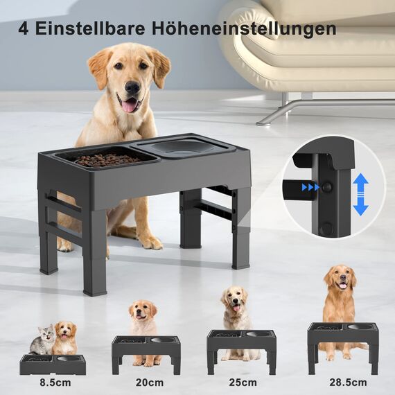 ELS PET Erhöhter Hundenapf: 2-in-1 Auslaufsicher Faltbarer Wassernapf & Langsamfutternapf mit 4 Höhenverstellbarer Napfständer für Große Mittelgroße Kleine Hunde & Haustiere zu Hause