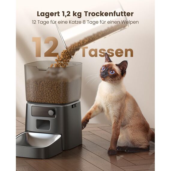 oneisall 3.5L Futterautomat Katze, WiFi Intelligenter Katzenfutter Automat, APP-Steuerung, 1-12 Mahlzeiten pro Tag, Futterspender für Katzen/Hunde, mit Edelstahlnapf (Schwarz)