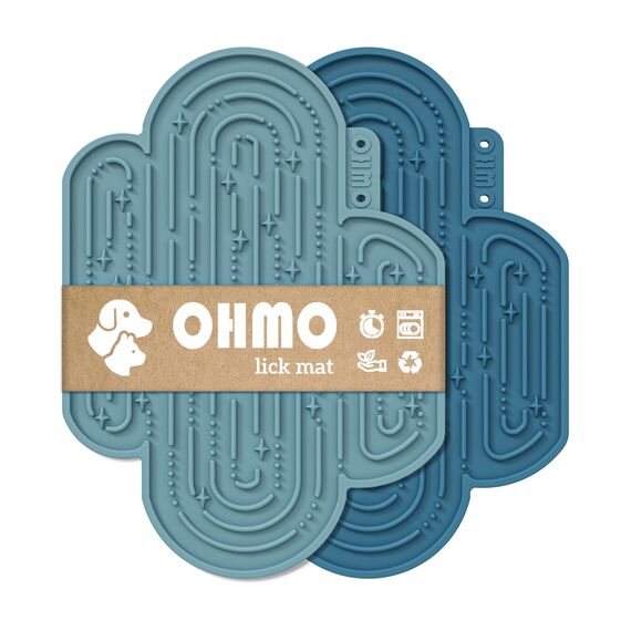 OHMO Schleckmatte Hund Groß, Leckmatte für Welpen Katze - 2 Pcs Cute Cactus Design, für Haustier Angst Relief und langsam füttern, Lebensmittelqualität Silikon (Dunkelblau & Hellblau)