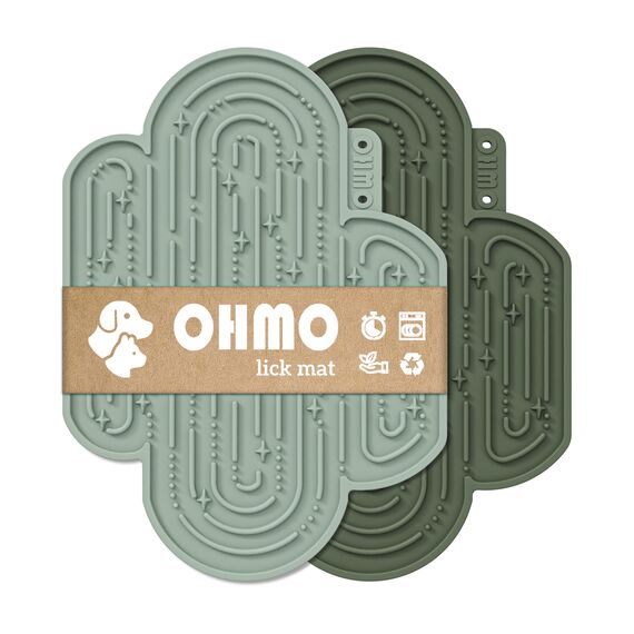 OHMO Schleckmatte Hund Groß, Leckmatte für Welpen Katze - 2 Pcs Cute Cactus Design, für Haustier Angst Relief und langsam füttern, Lebensmittelqualität Silikon (Kaktus&Hellgrün)