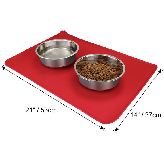 Joytale Silikon-Futtermatte für Hunde, rutschfeste wasserdichte Futtermatte mit erhöhtem Rand für Hunde und Katzen,53 x 37cm,Rot