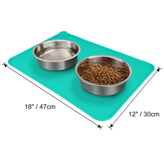 Joytale Silikon-Futtermatte für Hunde, rutschfeste wasserdichte Futtermatte mit erhöhtem Rand für Hunde und Katzen,47 x 30cm,Türkis