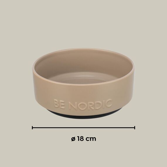 TRIXIE Hundenapf aus Keramik BE NORDIC 1200 ml taupe - moderner Fressnapf für große Hunde ø 18 cm Keramiknapf mit rutschfester Gummierung - 24527
