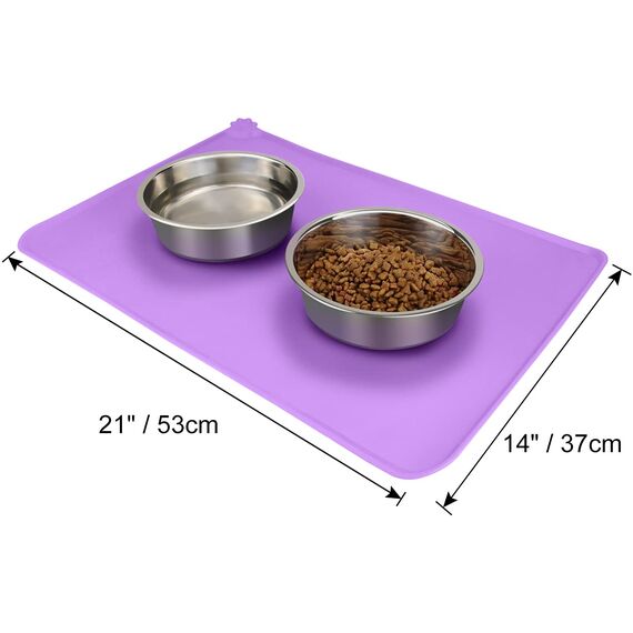 Joytale Silikon-Futtermatte für Hunde, rutschfeste wasserdichte Futtermatte mit erhöhtem Rand für Hunde und Katzen,53 x 37cm, Lila