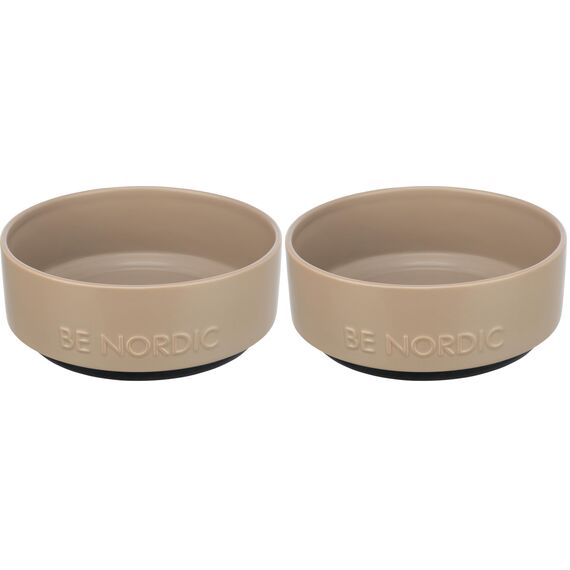TRIXIE Hundenapf aus Keramik BE Nordic 1200 ml Taupe - moderner Fressnapf für große Hunde ø 18 cm Keramiknapf mit Rutschfester Gummierung - 24527 (Packung mit 2)