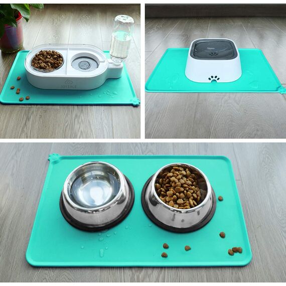 Joytale Silikon-Futtermatte für Hunde, rutschfeste wasserdichte Futtermatte mit erhöhtem Rand für Hunde und Katzen,47 x 30cm,Türkis