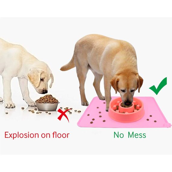 Joytale Silikon-Futtermatte für Hunde, rutschfeste wasserdichte Futtermatte mit erhöhtem Rand für Hunde und Katzen,47 x 30cm, Rosa