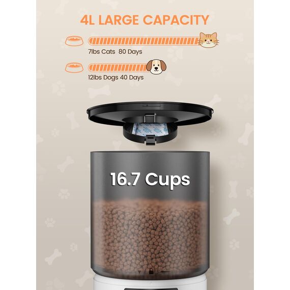 Futterautomat Katze 4 L, Katzenfutter Automat mit Timer 1-6 Mahlzeiten/Tag, Automatischer Futterspender für Katzen & Hunde, Pet Feeder Cat mit Sprachaufnahme 10 Sekunden für kleine/mittlere Haustiere